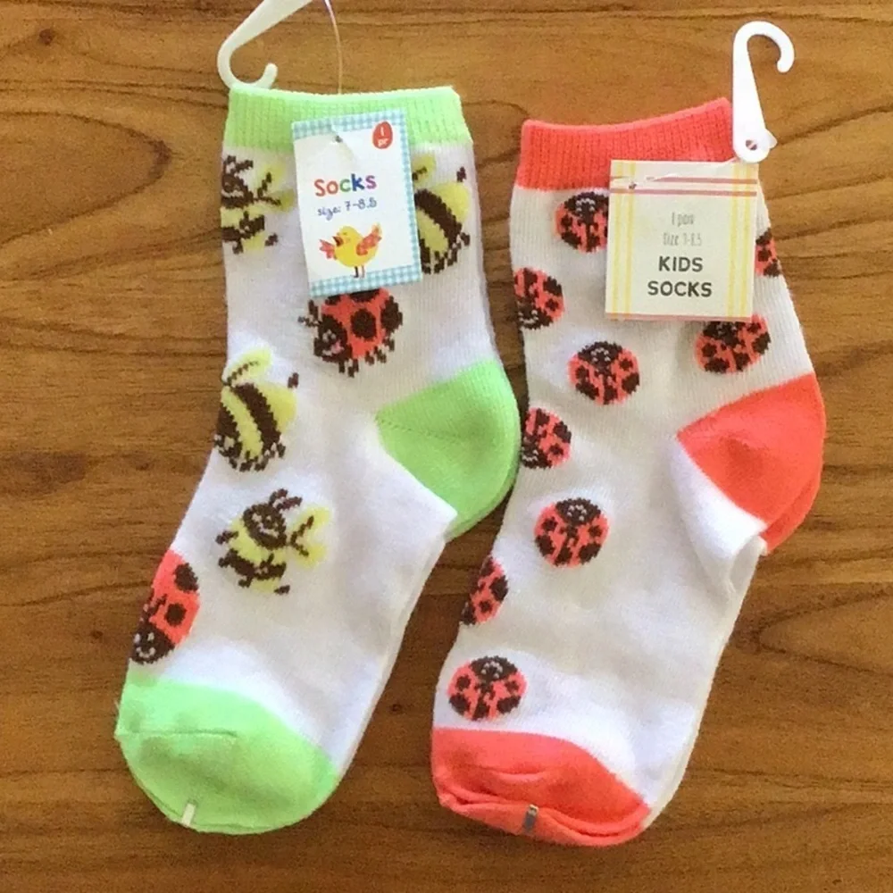 Fun Ladybug and Bee Nature-Inspired Crew Socks - NWT